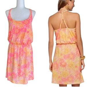 Lilly Pulitzer Lockwood Sunkissed Fluorescent Floral Jersey Knit Tank Dress - L